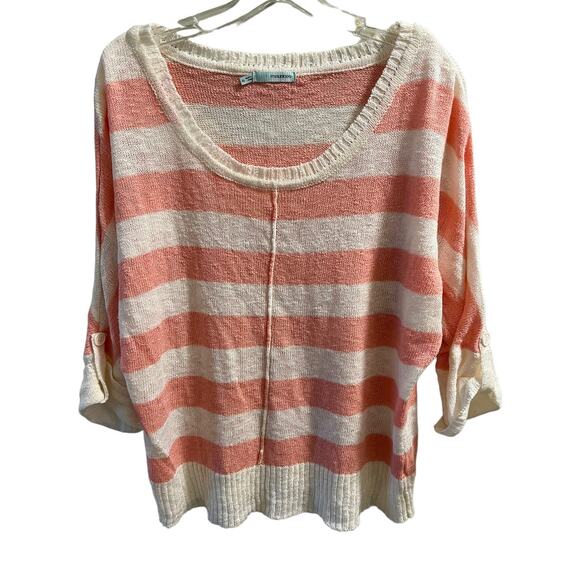 Maurices Stripe Quarter Sleeve Top Sweater Size XL Pink Cream Stripe Knit Comfy - Picture 1 of 9